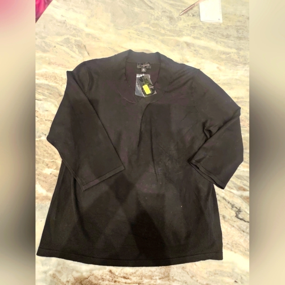 NWT Investments Black Plus Size 2X 3/4 Sleeve Pullover Top